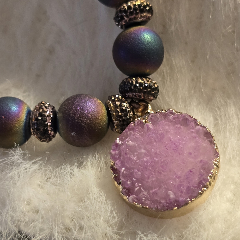 Elegant Purple/Pink Druzy Bracelet with Gold Accents